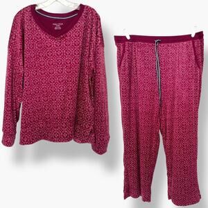 Nautica plush fleece lounge pajama set berry geo – Top XL / Pants M